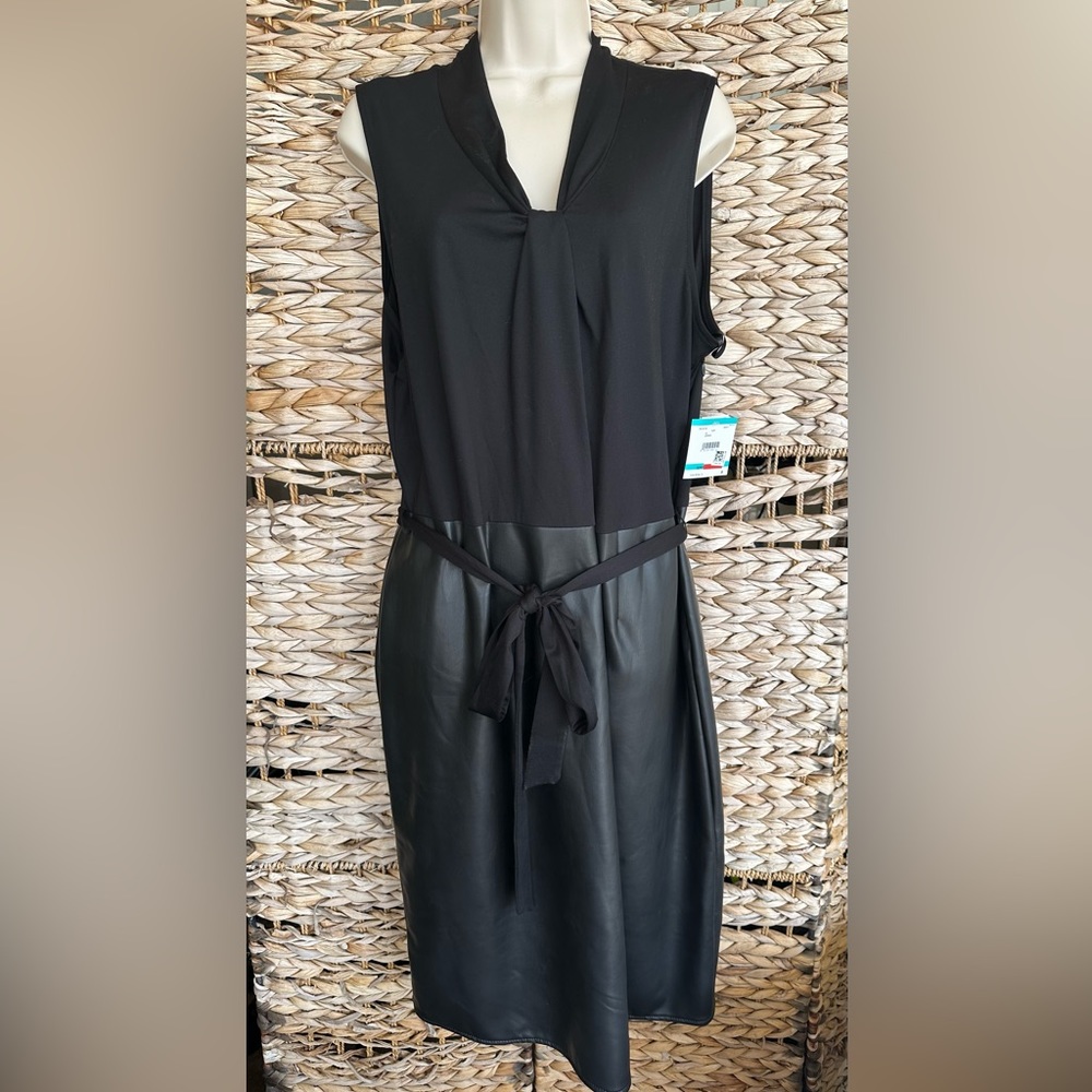 NWT Kasper Plus Size Black Faux Leather Sheath Dress